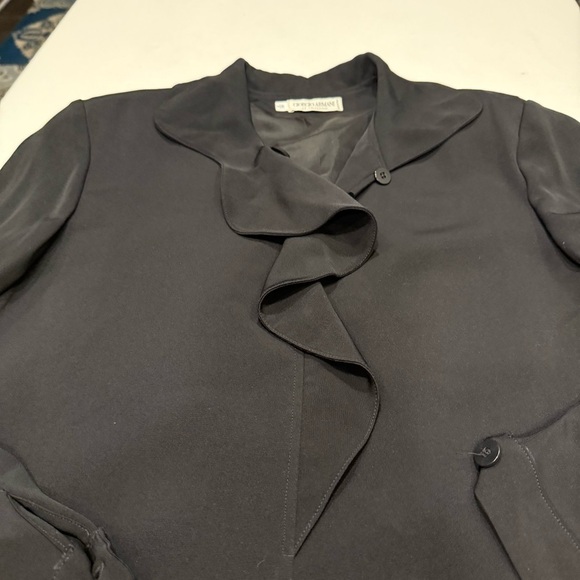 Giorgio Armani Italy Solid Black Dress Ruffle V-Neck Back Zip Size US 6 EU 40 - Picture 9 of 11